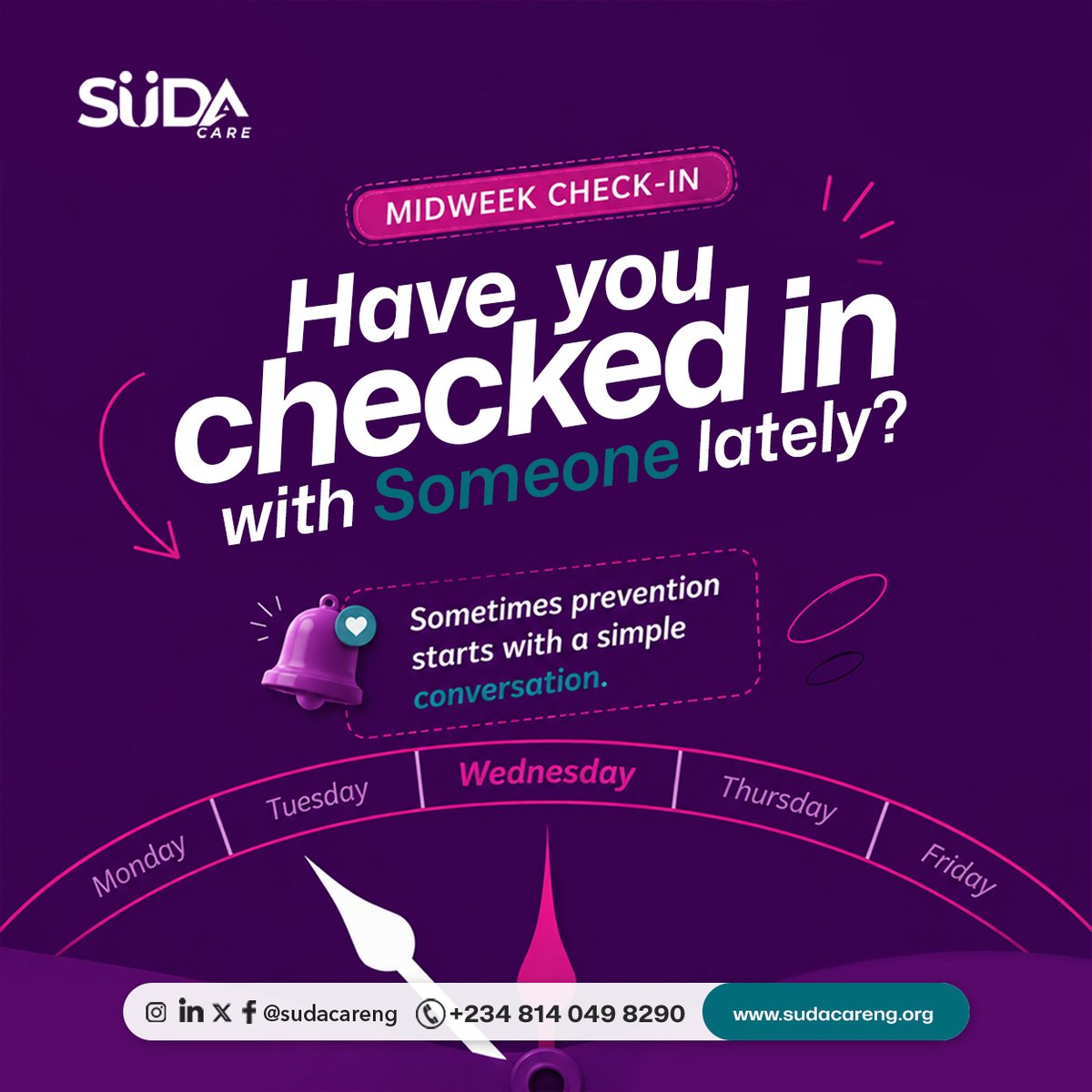 sudacareng's tweet photo. You don't always need the perfect words. Sometimes, you just need to notice, listen, and create a safe space for someone to talk.

Ask. Listen. Don't shame.

A conversation today can open the door to support tomorrow. 💜

#SUDAcare #TalkListenSupport #Prevention https://t.co/ZVoCVGLPZe