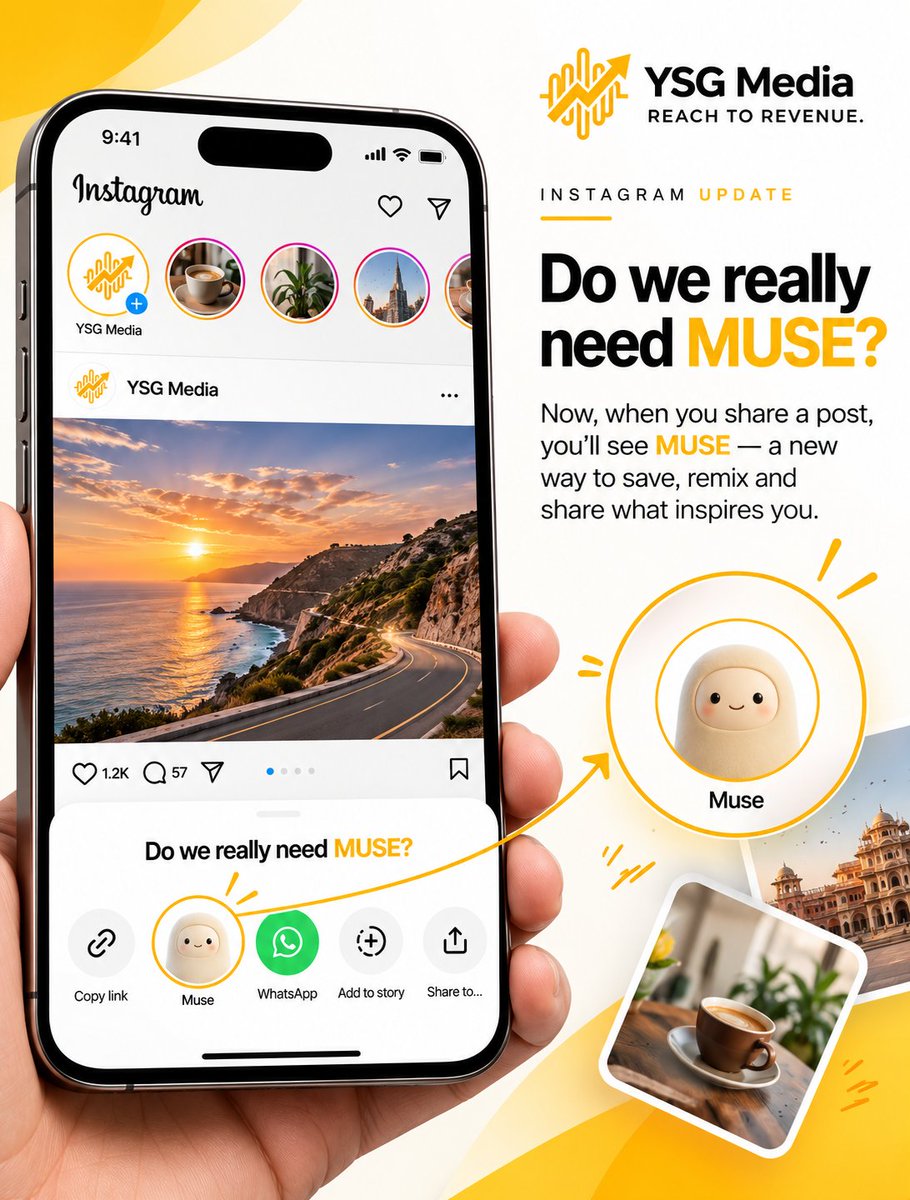 YogeshGahukar1's tweet photo. Instagram’s Share button is getting smarter.
MUSE brings AI into the sharing experience another step toward:
See → Explore → Create → Act
For brands, the takeaway? Content should drive more than engagement. It should drive action.
#InstagramUpdate #MUSE #AI #digitalmedia https://t.co/WyxICkRJPW