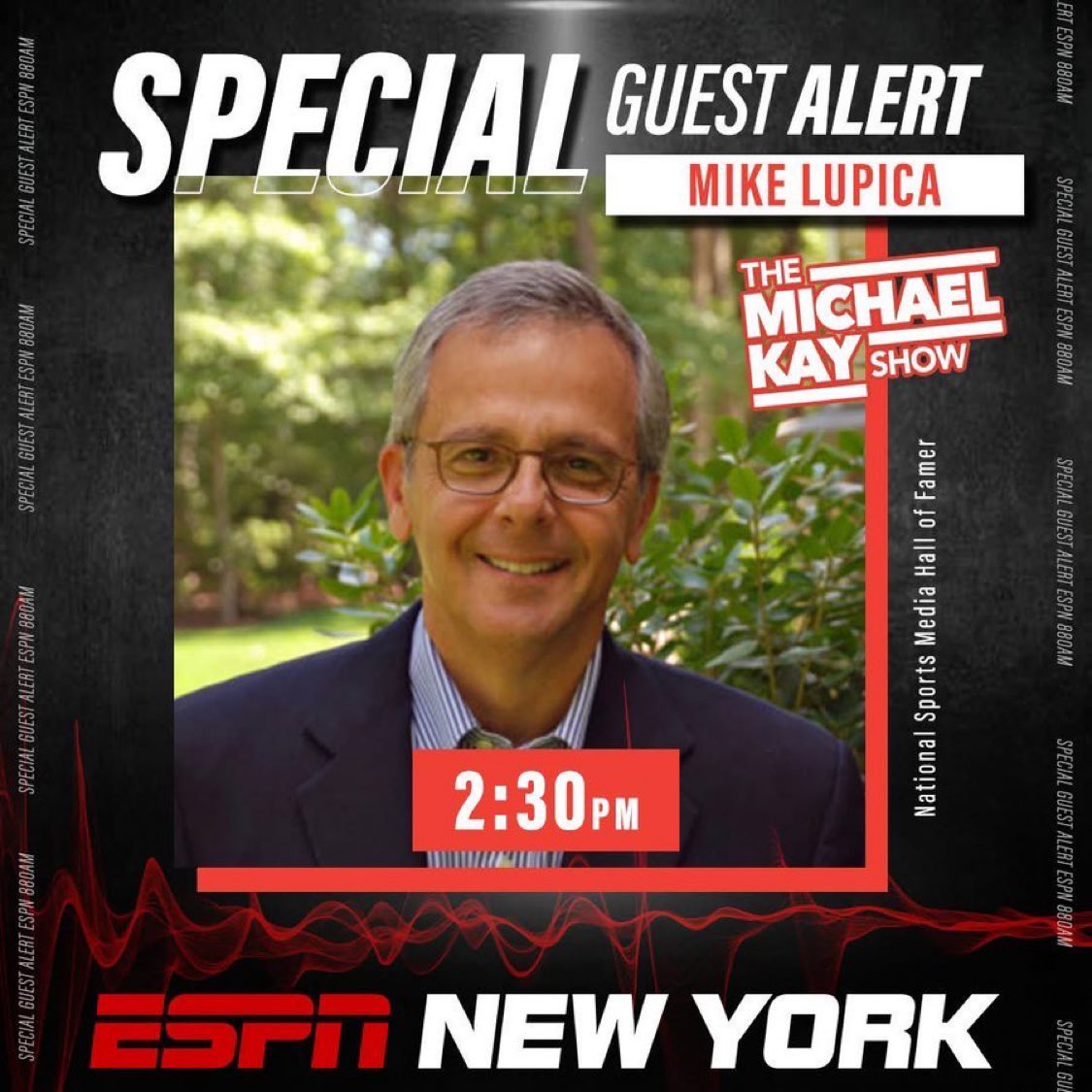 ESPNNewYork's tweet photo. SPECIAL GUEST ALERT!
 
TODAY at 2:30PM on The @RealMichaelKay Show:

@MikeLupica joins the program for his weekly segment!

WATCH: https://t.co/nwJo2o0byS

LISTEN: https://t.co/LYZOQ2Khl9, @880ESPNNewYork, 101.1FM HD 2 or the @ESPNNewYork App!

DOWNLOAD: https://t.co/IaTaIzBzbN https://t.co/h2ExOyba8z