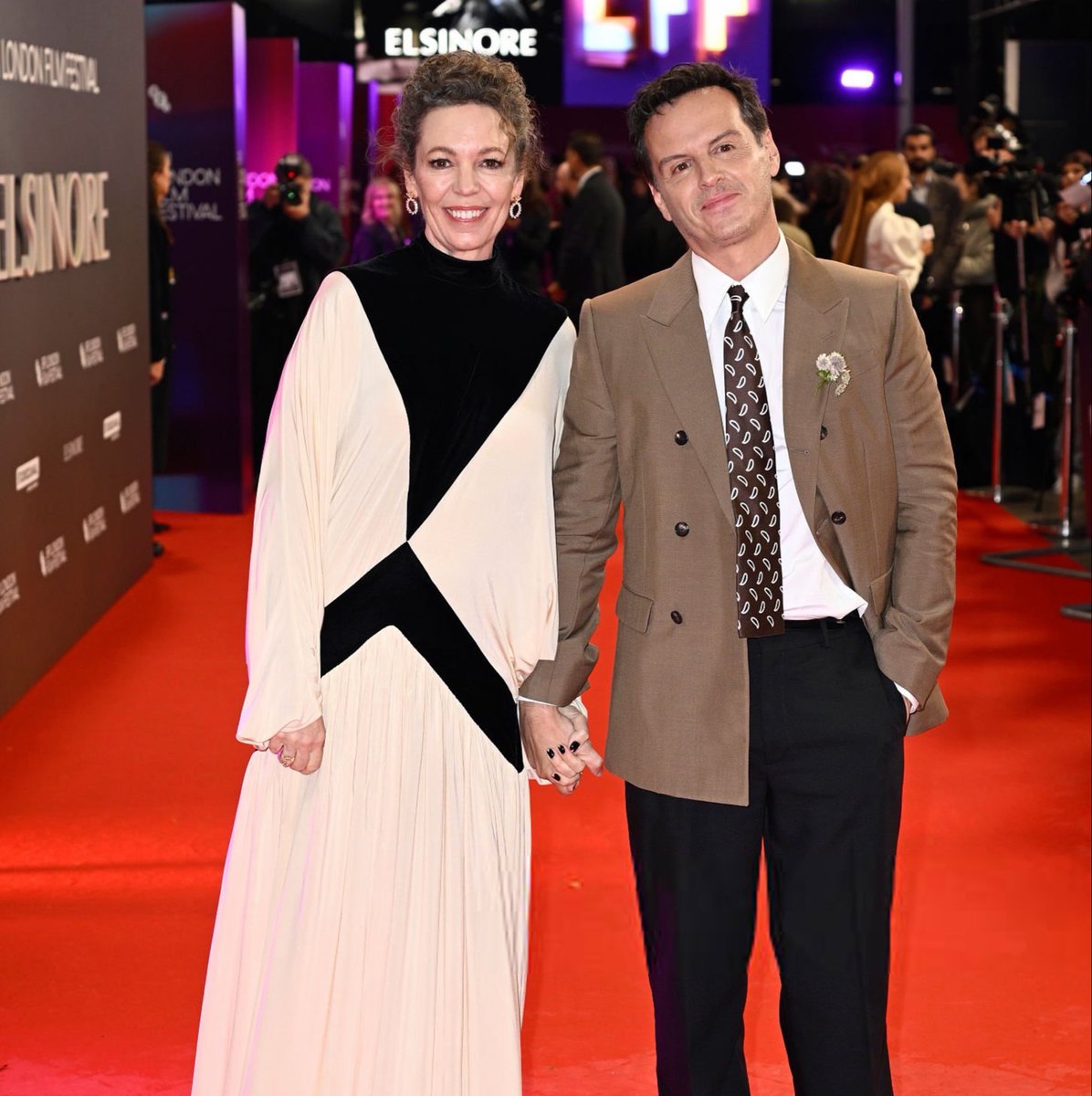 popbuzzz_'s tweet photo. Andrew Scott, Olivia Colman, Billie Piper, Luke Thompson at the European premiere of ‘Elsinore’ for the 2026 BFI London Film Festival on October 7. https://t.co/icXSOTz1PO
