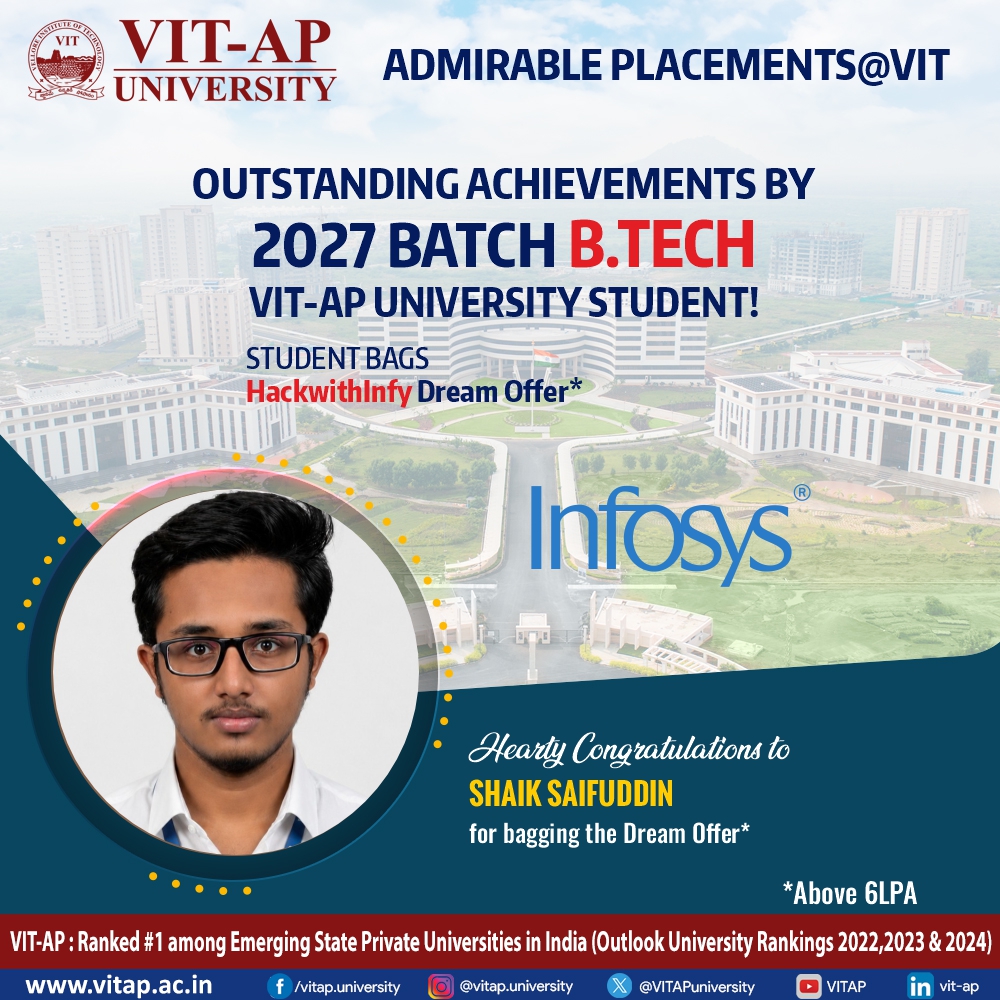 VITAPuniversity's tweet photo. Years of Dedication, Moments of Triumph: Our Trailblazers Step Into the Corporate Arena!

#VITAP #VITAPUniversity #PlacementSuccess #StudentTriumph #CampusToCorporate #EngineeringJourney #ProudFaculty #HardWorkPaysOff #DreamOffers #CampusLife #FutureLeaders #ResilientGraduates https://t.co/NacVJzutLG