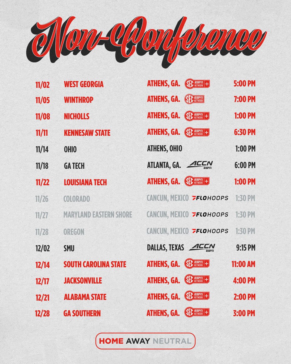 UGA_WBB's tweet photo. 𝐓𝐔𝐍𝐄 𝐈𝐍 📺👀

TV designations &amp; times just dropped‼️ ⬆️

#GoDawgs https://t.co/VA1CTg62gk