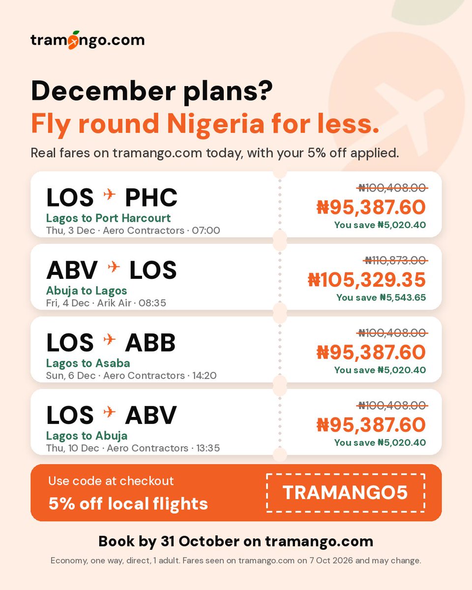 Tramangosocial's tweet photo. So… where are you spending December? 👀

Wherever it is, if you’re flying there, you might as well save 5% while you’re at it. ✈️ https://t.co/0IPSM8Xad7