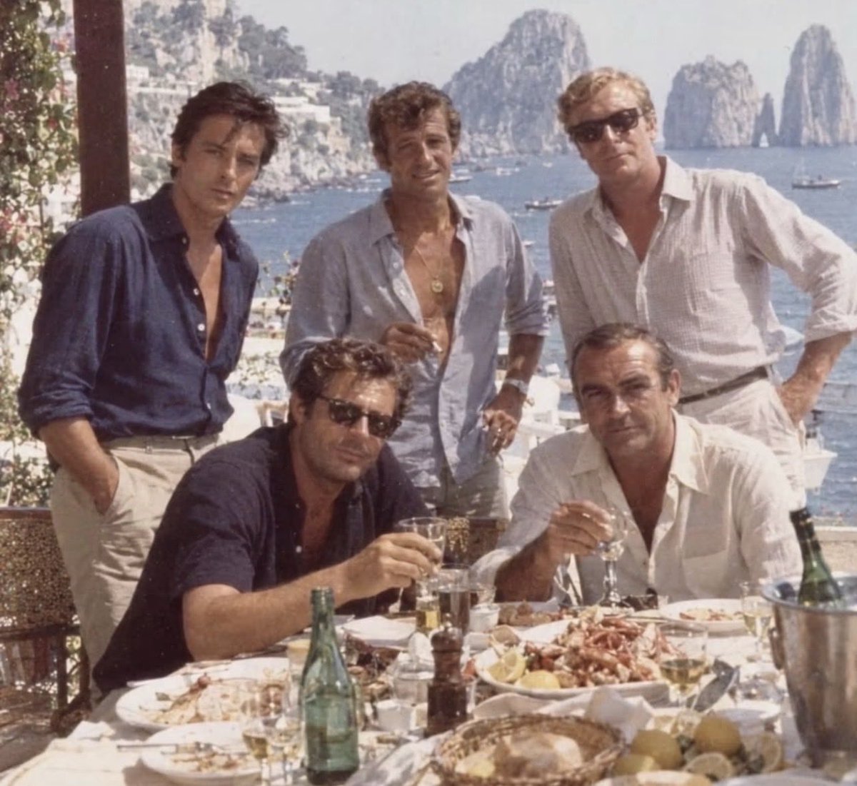 Gentleman_Ways's tweet photo. Does it get any cooler than this group?

Alain Delon, Jean-Paul Belmondo, Michael Caine, Marcello Mastroianni, and Sean Connery

Capri, Summer 1966 https://t.co/R1qTRQ8slF