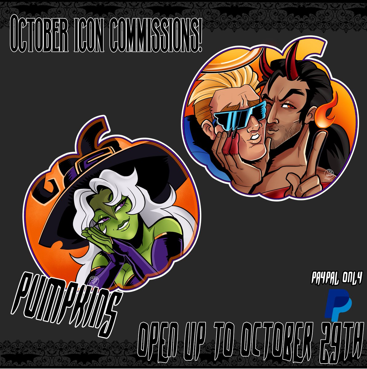 nach880's tweet photo. Helloo I'm opening these c🎱mmissions for October!
Little theme shaped icons for couples or one character
Only for most of the month of October🎃
Prices are in PayPal and in ARG$ for MP🇦🇷 https://t.co/ofOQNOIeqX