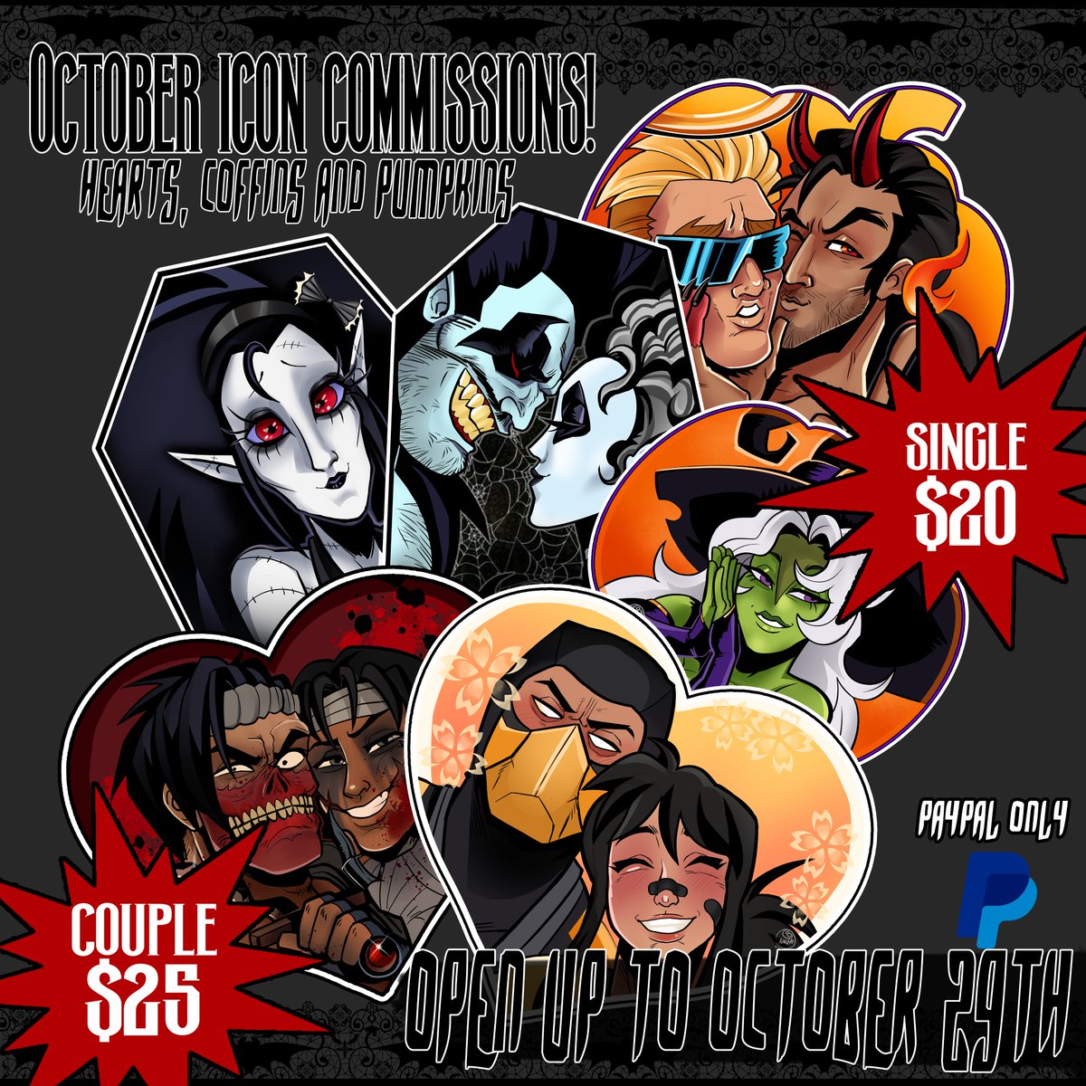 nach880's tweet photo. Helloo I'm opening these c🎱mmissions for October!
Little theme shaped icons for couples or one character
Only for most of the month of October🎃
Prices are in PayPal and in ARG$ for MP🇦🇷 https://t.co/ofOQNOIeqX