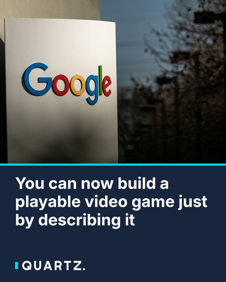 qz's tweet photo. You can now build a playable video game just by describing it
Google and Unity launched Playground, a browser-based platform that turns text prompts into fully playable games — no coding needed. It's free to browse and play, and a more po
#GooglePlayground #AIGaming #Unityspark https://t.co/WzwoJg2Gop
