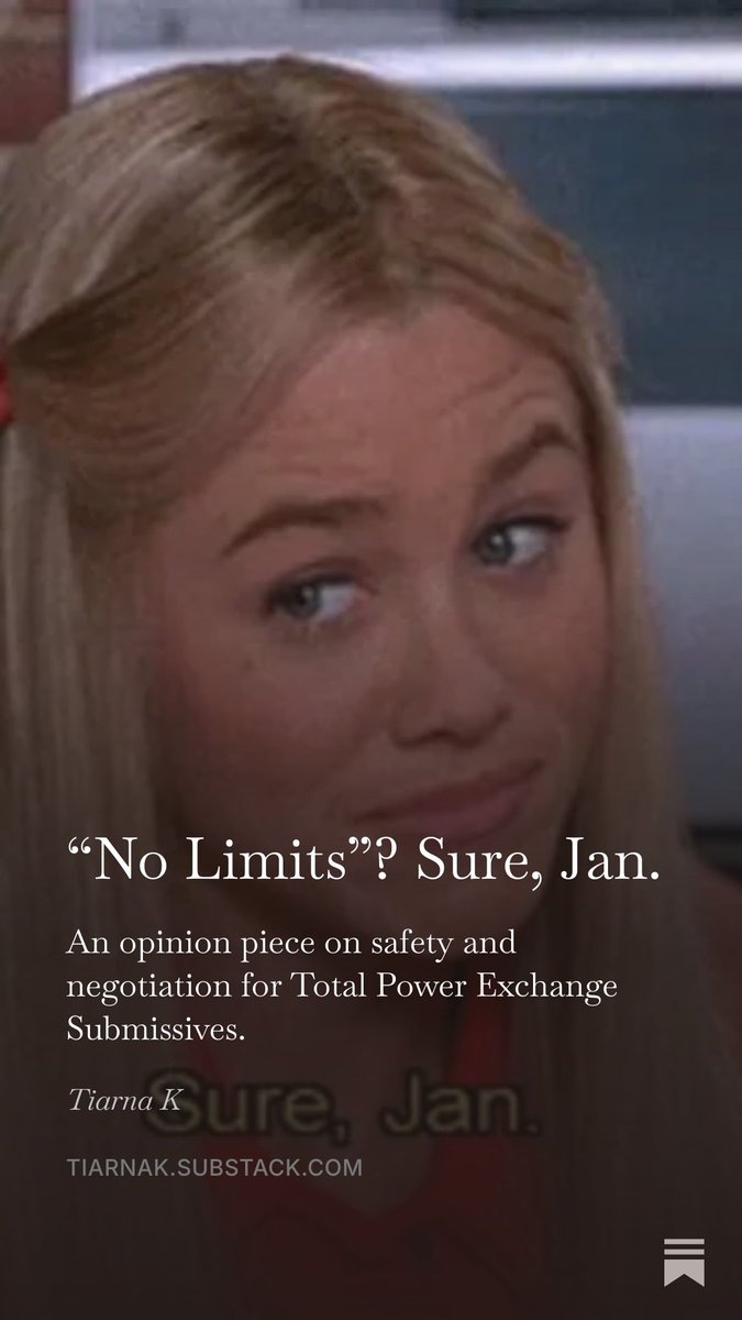 TheTiarnaK's tweet photo. Read my highly biased opinion piece on the foolhardiness of subs who say they have "no limits" here:

https://t.co/fhXRr7IvXt

#BDSM #TPE #Kink https://t.co/JcvifmvICK