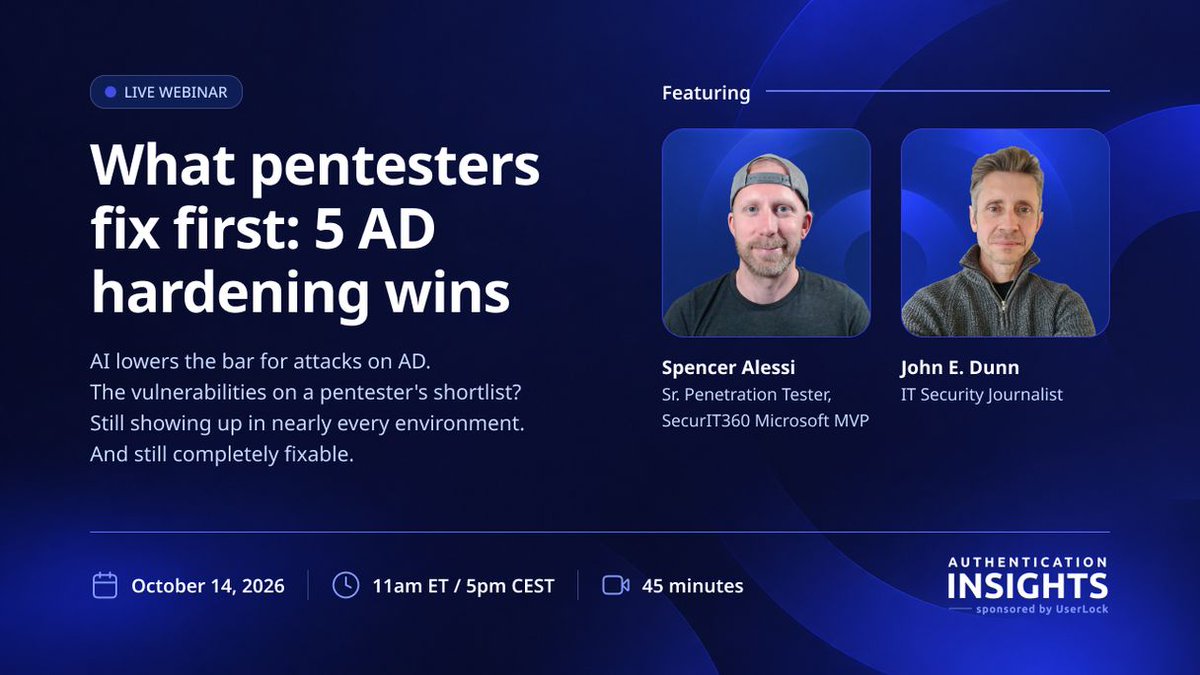 techspence's tweet photo. If you're an IT admin and you're responsible for managing and/or securing Active Directory, this webinar is for you.

I'm going to share what I think are some of the most impactful ways to harden Active Directory that meaningfully help you make your environment harder to attack.

I'll also be discussing real pentest attack walkthroughs and how these hardening measures help mitigate & prevent them.

Q&A at the end! Please come hang out and do me a solid by sharing this with your network. 🤘 

10/14 at 11am Eastern

Register here 👉 https://t.co/alJpN5S5J5

Ps - Excited to partner with IS Decisions and John Dunn on this sponsored webinar. Always fun teaming up with teams who I share a common mission with. Thank you for having me!🙏