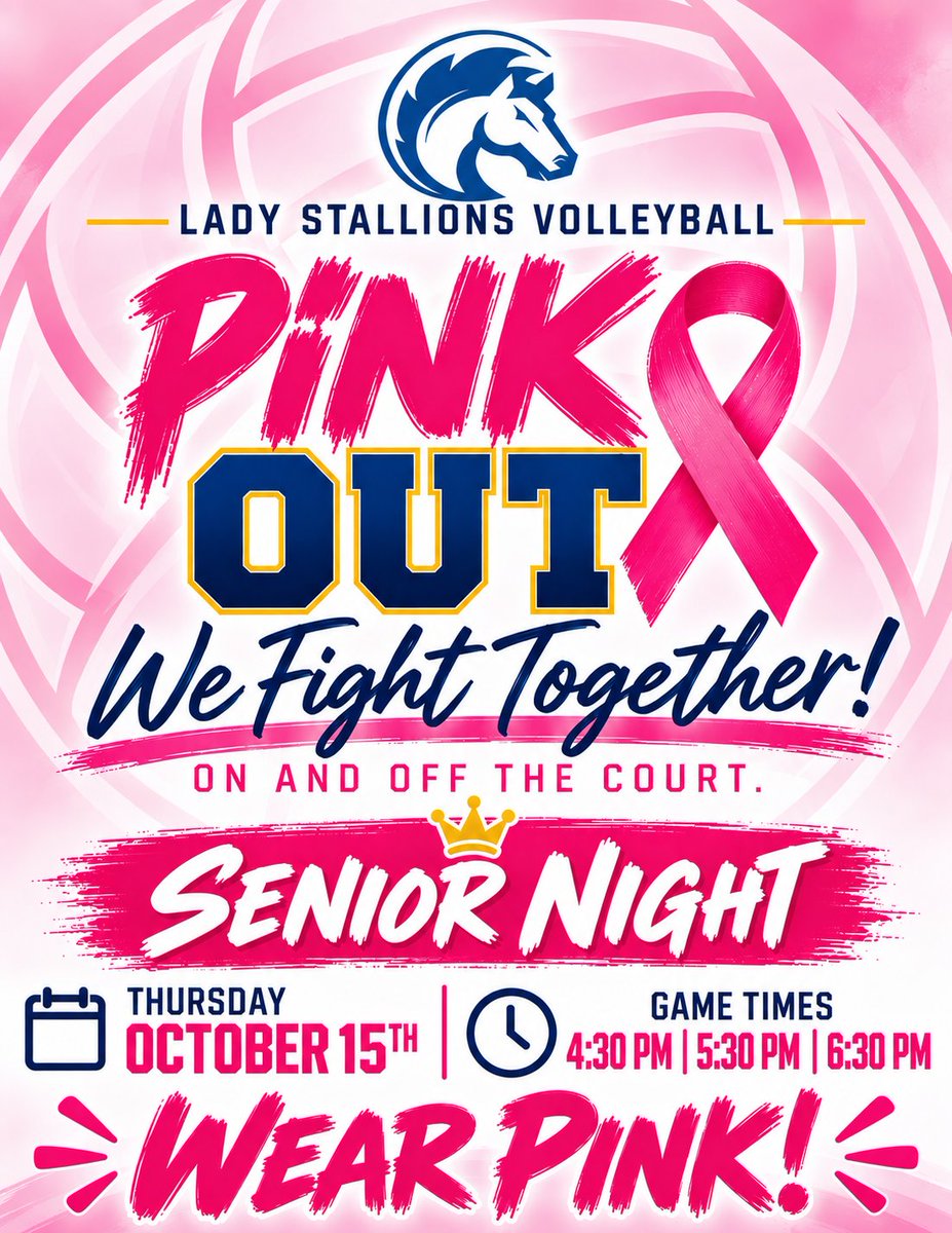 schlaglemedia's tweet photo. π PINK OUT & SENIOR NIGHT! π Join us at F.L. Schlagle High School on October 15th to celebrate our seniors! Bring your Stallion Pride and wear PINK! The first game starts at 4:30 PM. Don't miss it! π΄π©· #digitalstallions #stallionpride #schlagleunited https://t.co/2Xb5U3f3fd