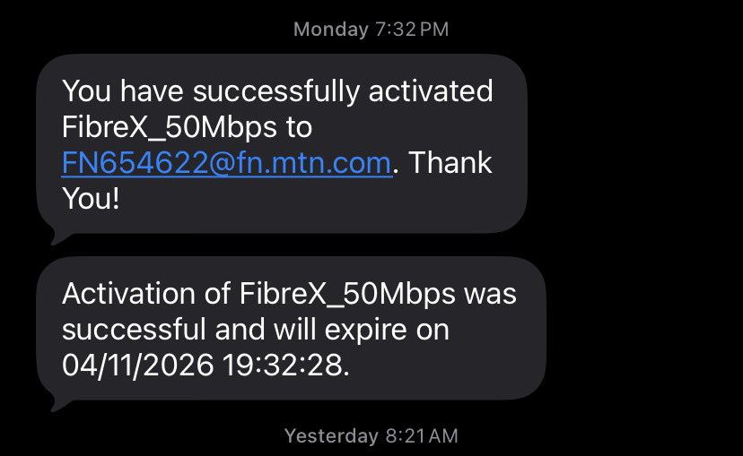 johnokez's tweet photo. @MTNNG @MTN180  I paid for Fibre x for my friend and after successful payment it’s still not able to browse, he now made another payment yo start the subscription,please I want a refund https://t.co/pqHYzRj9NE