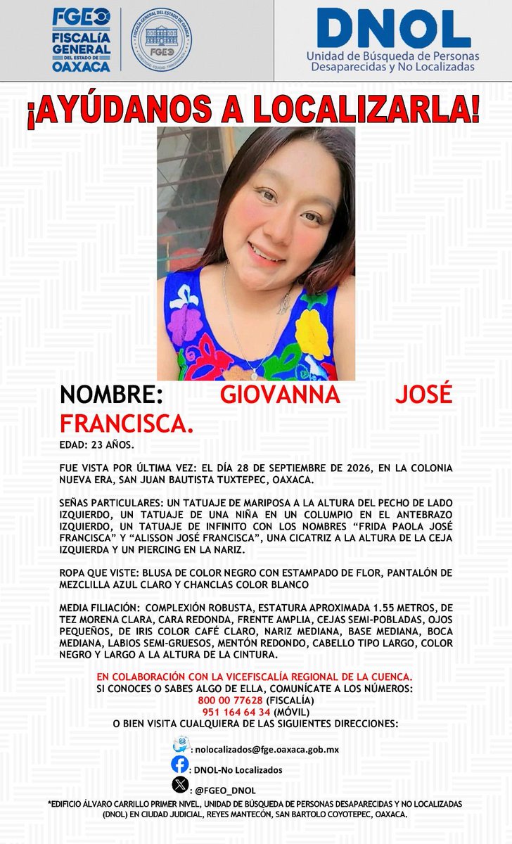 ELPINERO's tweet photo. #AUXILIOSOCIAL🆘 #COMPARTIR 🙏🏼 #Tuxtepec suma 5 personas desaparecidas en 18 días; familias piden ayuda para encontrarlas.

➡️ Las familias y autoridades mantienen las solicitudes de colaboración ciudadana para obtener información que permita establecer su paradero. 

https://t.co/viknAiMY09