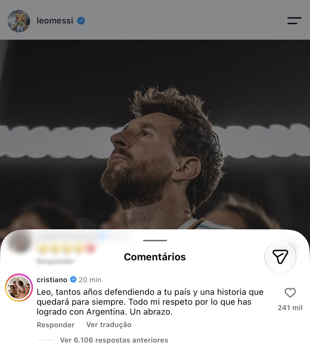 futebol_info's tweet photo. Mensagem de Cristiano Ronaldo para Messi:

"Leo, tantos anos defendendo o seu país e uma história que ficará para sempre. Todo o meu respeito pelo que você conquistou com a Argentina. Um abraço."

📸 Divulgação https://t.co/PwujJmrCdy