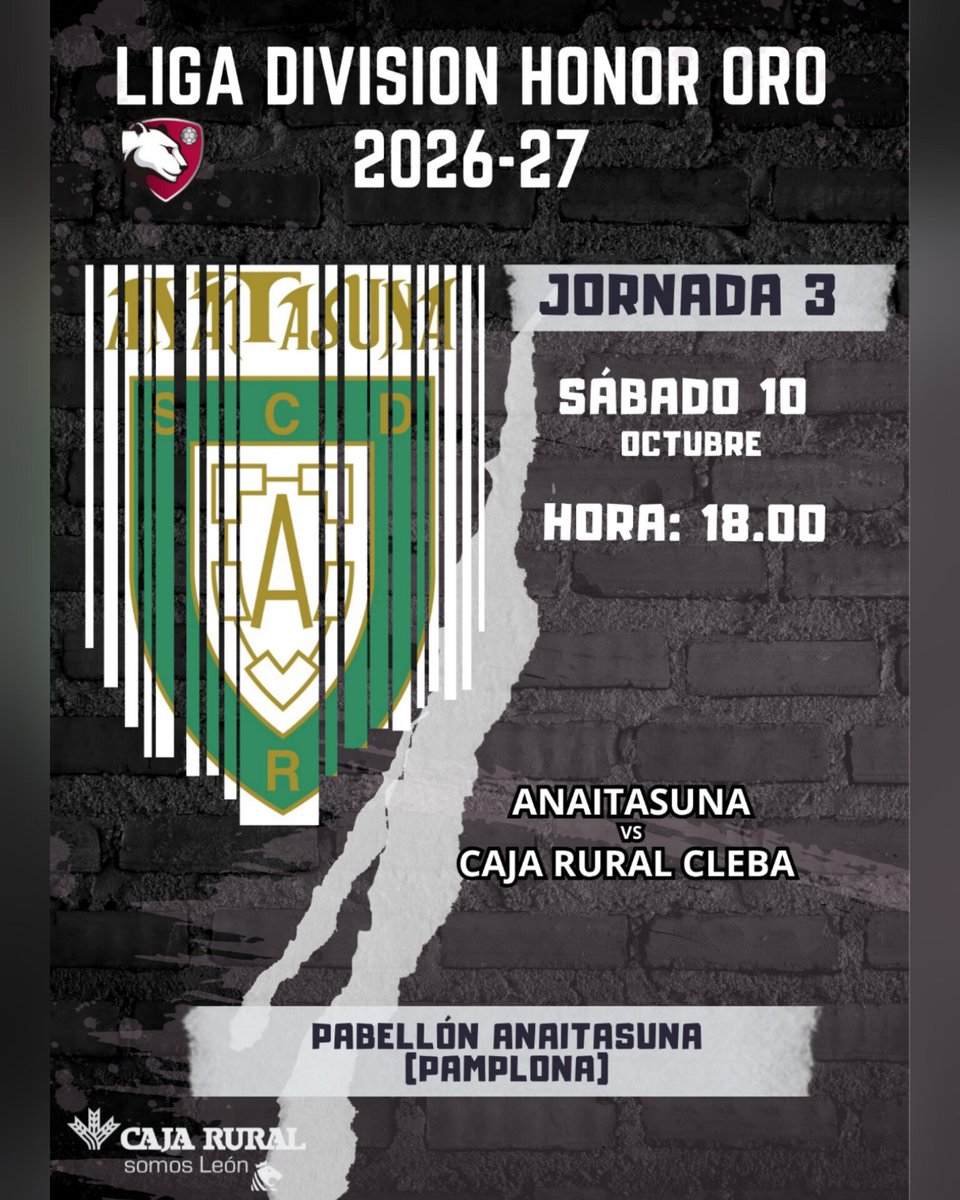 ClebaLeonBm's tweet photo. ¡PRÓXIMO PARTIDO!⚫🔴
📍 Jornada 3 #DHOrofem | Pabellón Anaitasuna (Pamplona)
@bmanaita_fem 🆚 Caja Rural Cleba
📅 Sábado 10 de octubre
⌚18.00 h
📱
https://t.co/zhe50eyFRz
🤜🤛 "Juntas en la grada, invencibles en la cancha"
#cleba #sumaysigue #30aniversario #balonmano https://t.co/VinCRgk5MK