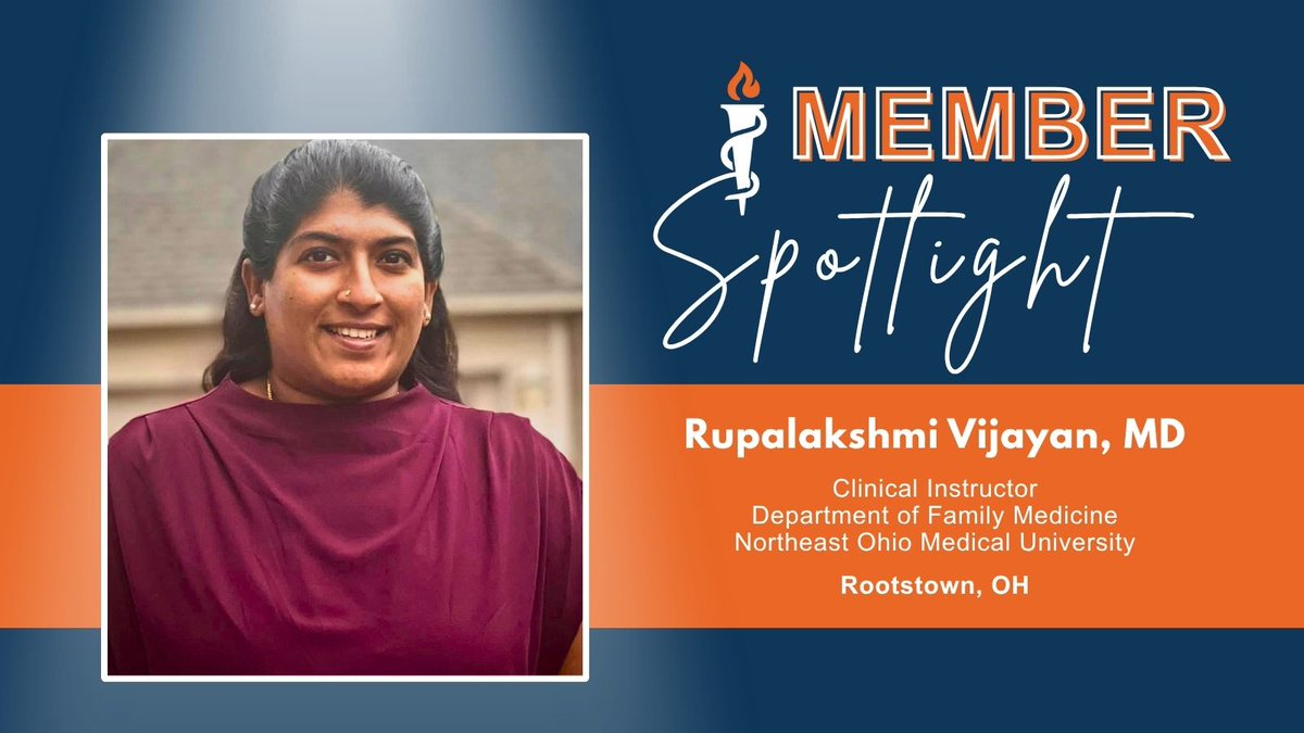 OhioAFP's tweet photo. For Rupalakshmi Vijayan, MD, family medicine represents the intersection of all the qualities she values most about being a physician: clinical variety, meaningful relationships, teaching, research, and advocacy. Read her full Member Spotilight: https://t.co/fLIk6TPk62 https://t.co/4aCzQbjdGA