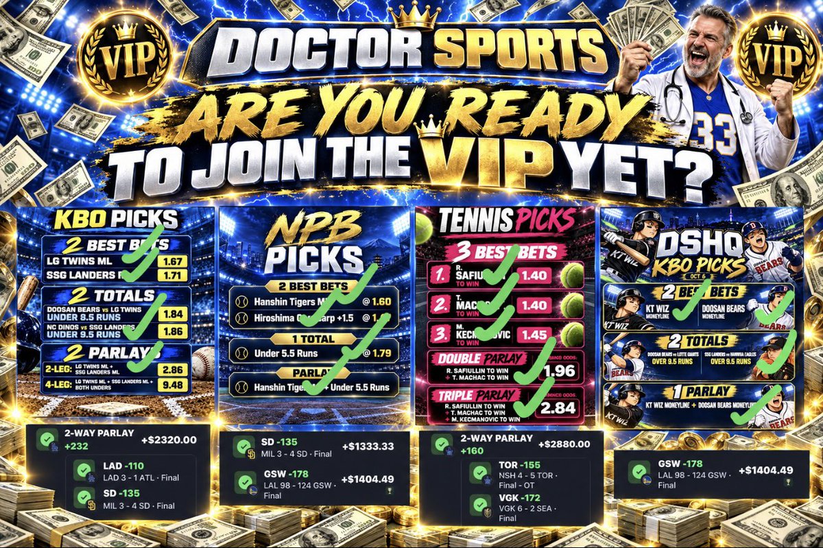 DoctorSports33's tweet photo. 🔥 THE DOCTOR SPORTS VIP IS ON FIRE! WE’RE ABSOLUTELY CRUSHING THE BOOKS AND DOMINATING EVERY SPORT! 

HOW MANY WINNING SLIPS DO YOU NEED TO SEE BEFORE YOU JOIN? GET IN FOR JUST $15 A WEEK! 👑⬇️💰

https://t.co/GAGISoB2wI

@DoctorsportsHQ #vip #fyp #fypage #win #Gambling𝕏 #fypシ゚viral