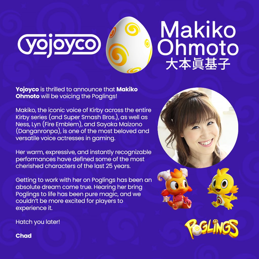 Chadtronic's tweet photo. BIG NEWS! I'm thrilled to announce that @Makiko_Ohmoto will be voicing the @Poglings https://t.co/YE294bSGhI