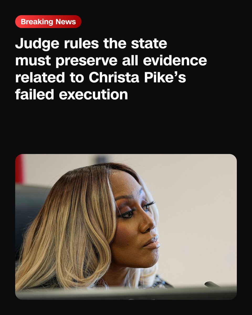 cnnbrk's tweet photo. Judge orders evidence from Christa Pike's failed execution be preserved. Follow live updates. https://t.co/uTEGGiyjTC https://t.co/6R5wkqpPC7