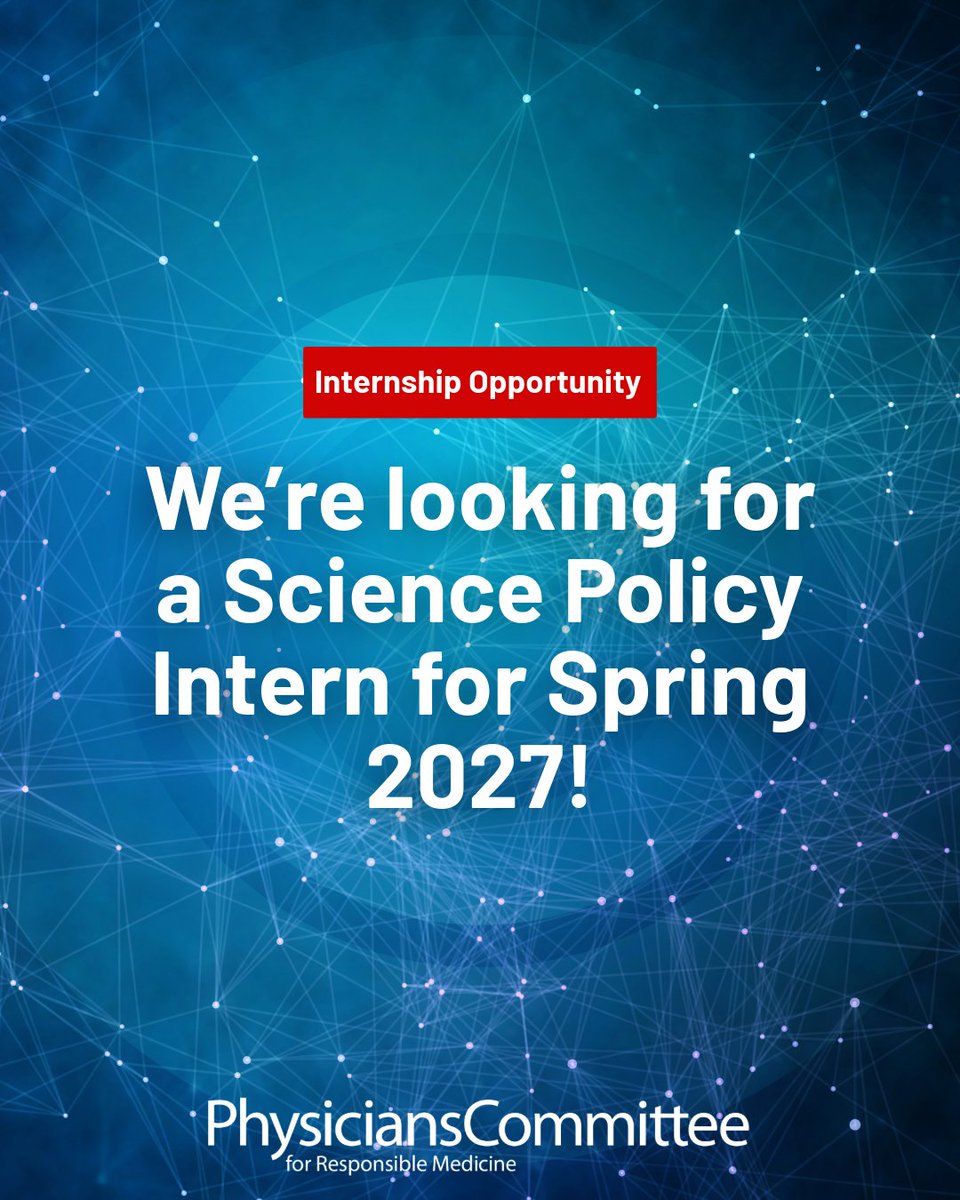 PCRM's tweet photo. We’re looking for a Science Policy Intern for Spring 2027!

This remote, part-time internship offers undergraduate and graduate students the opportunity to support federal policies that reduce and replace animal experimentation.

Learn more and apply: https://t.co/ZMdrkRbO6q https://t.co/vEgX1kQx2z
