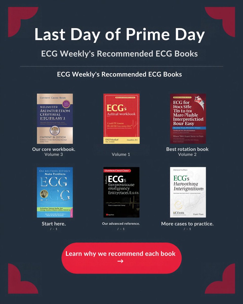 ECGWeekly's tweet photo. 📚 Last day of #PrimeDay!

Looking to build your ECG library? We've put together our recommended ECG books for every stage of learning—from beginners to advanced clinicians.

Learn why we recommend each one:
https://t.co/Hz9vcly59s

#AmazonAssociate #ECGWeekly #EmergencyMedicine https://t.co/aWJPkpibky