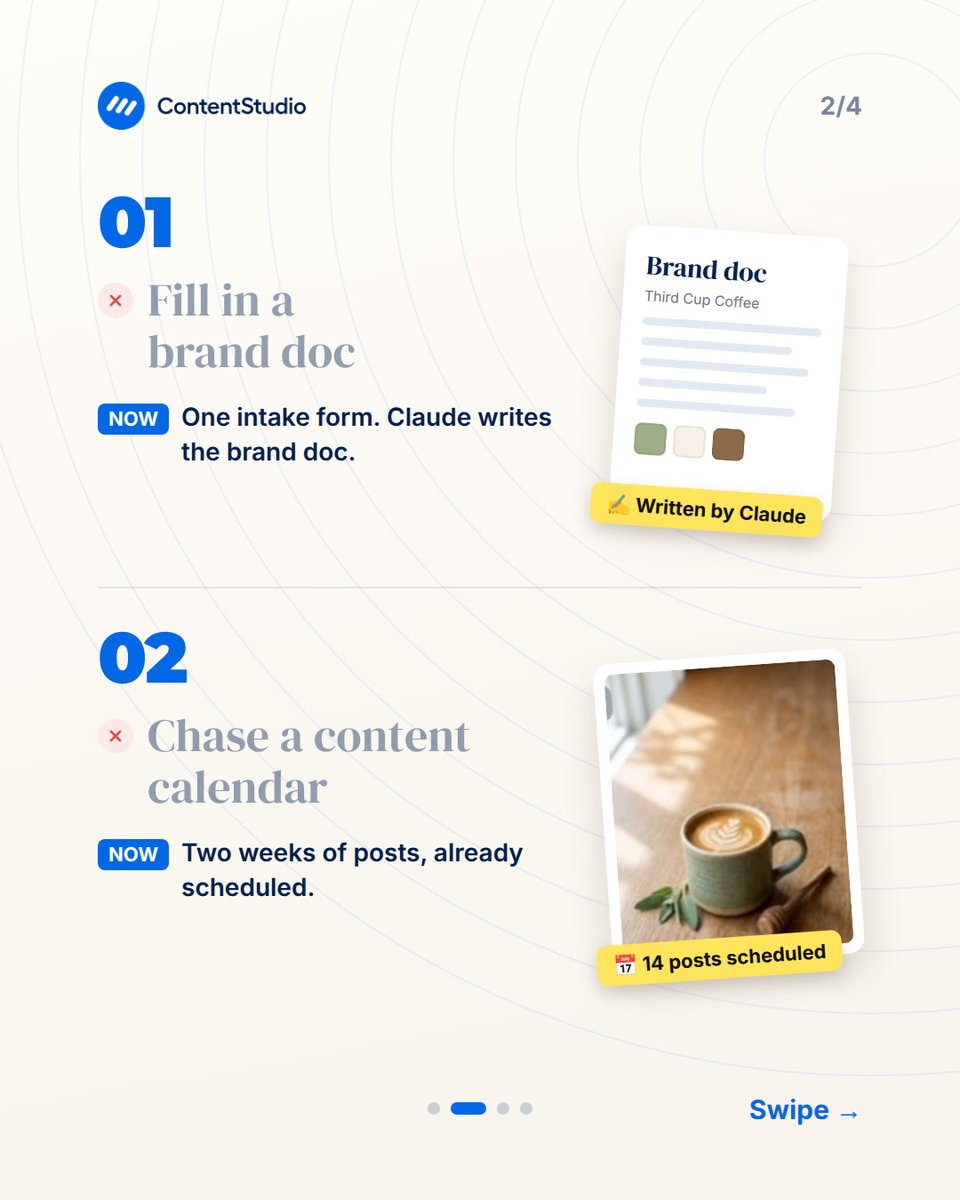 ContentStudioio's tweet photo. Five things your clients can stop doing once you onboard them with Claude Code and ContentStudio, starting with filling in a brand doc.

Full onboarding, prompt included: 
https://t.co/QenRxhcBPD

#ClaudeCode #SocialMediaManager https://t.co/NWiqUwLbcC