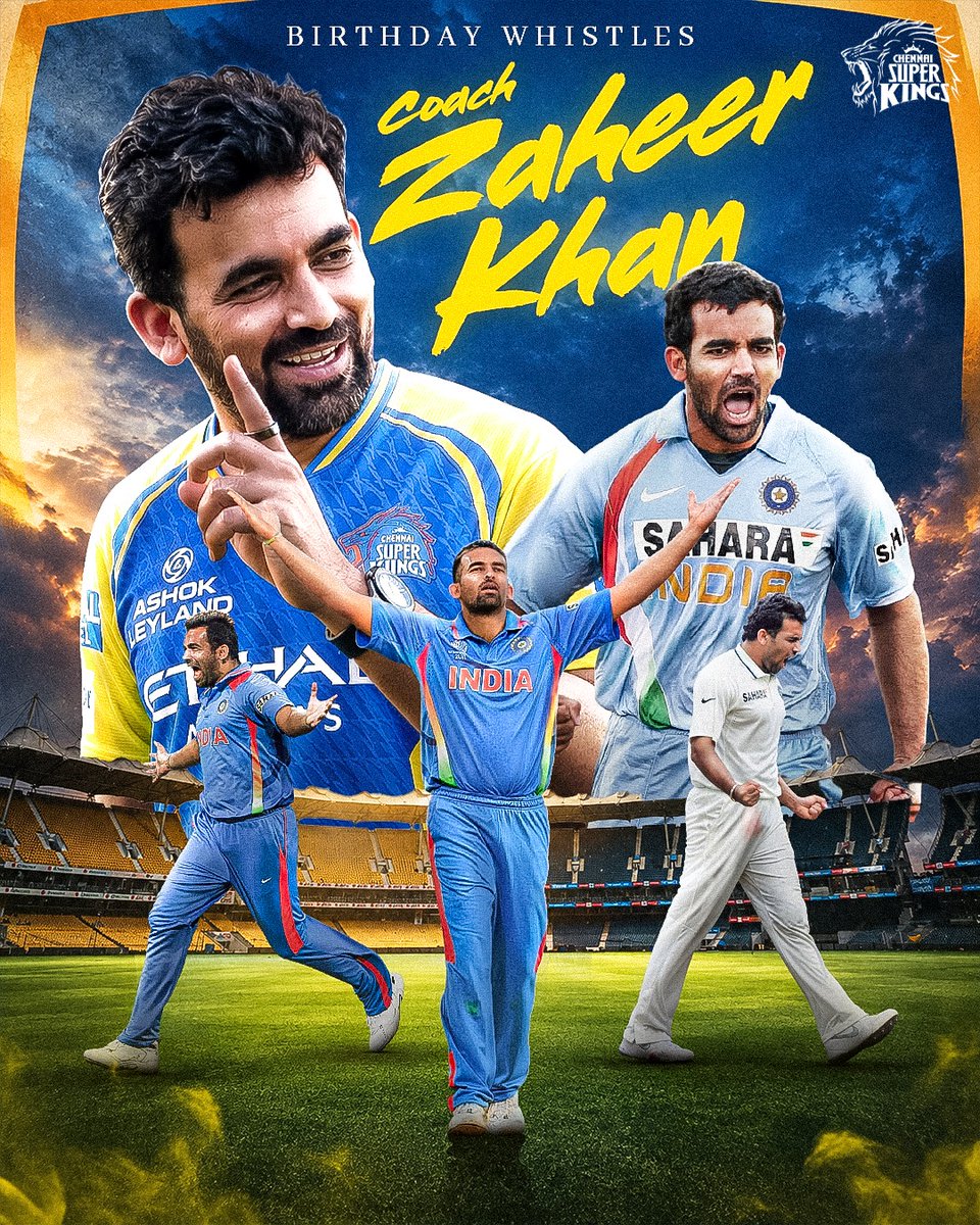 ChennaiIPL's tweet photo. India’s finest left-arm pacer ⚡️
Namma Vaathi of the pride! 💪

Happy Birthday, Coach Zak! 🥳💛

#WhistlePodu https://t.co/p0qpc0ubA2