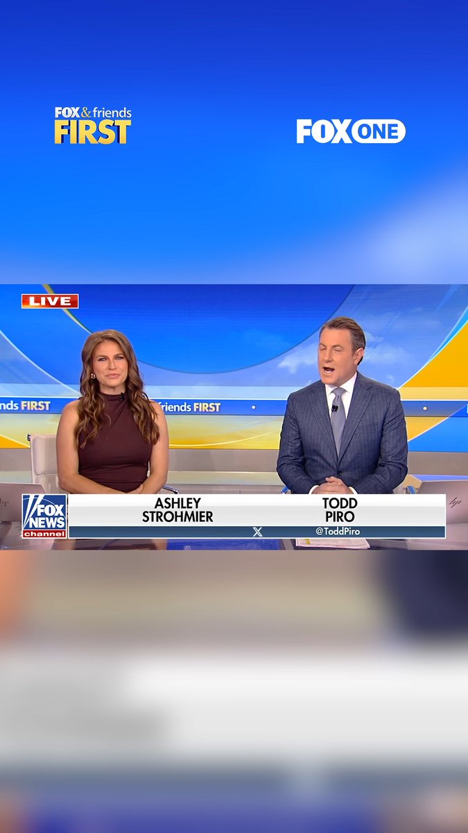 Screenshot from Fox News Channel's 'Fox & Friends First' live broadcast showing anchors Ashley Strohmier and Todd Piro at the news desk.