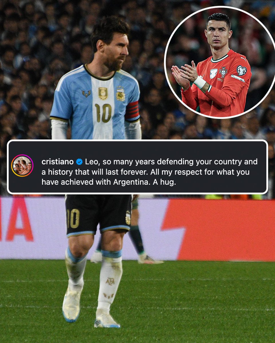 ESPNFC's tweet photo. Cristiano Ronaldo commented on Messi's post, reflecting on his last match with Argentina 🙌

Respect from Ronaldo 🤝 https://t.co/5LEZciYpbY