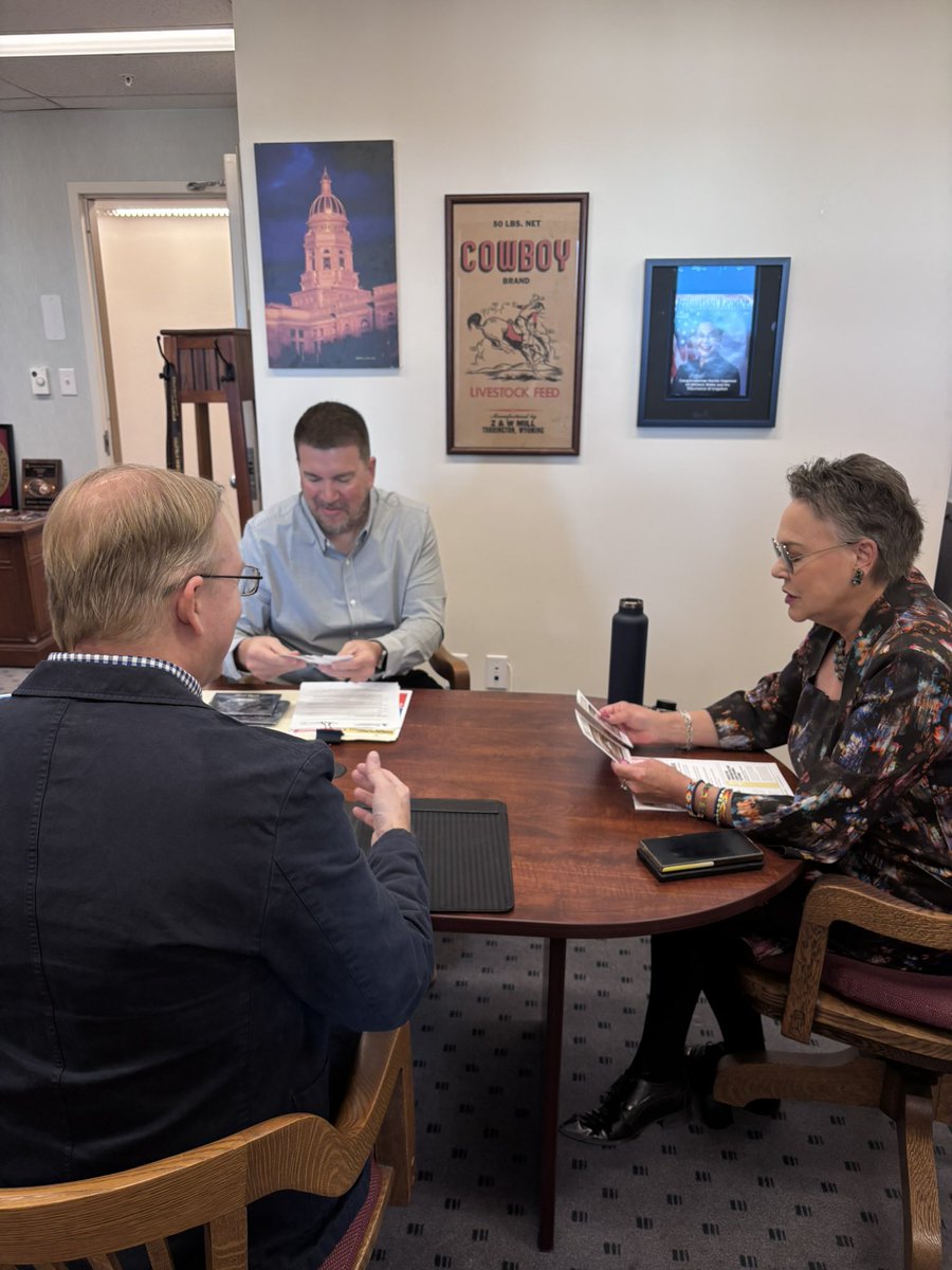 RepHageman's tweet photo. I visited with the @RecordingAcad in my Cheyenne office. Thank you for coming to Wyoming, home to 2024 bluegrass Grammy winner Shelby Means 🎻 https://t.co/HW7Mifgv0o