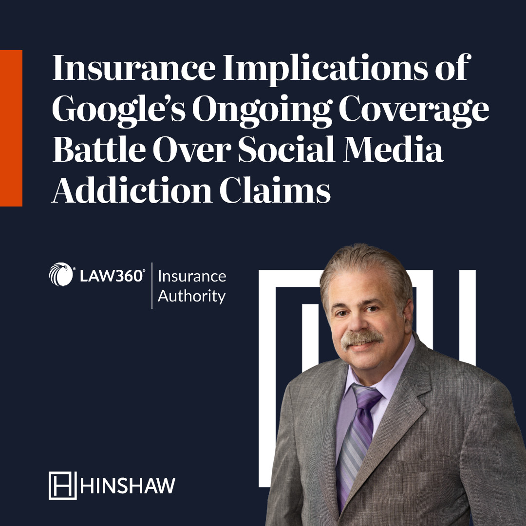 hinshaw's tweet photo. A Delaware court has allowed Google’s #insurance coverage fight over social media addiction to proceed in California, where Google filed 16 days before two AIG units sued in Delaware. 

Scott Seaman analyzes the ruling in @Law360: https://t.co/fy8WDn8MuC https://t.co/9Nlb6VYG7i
