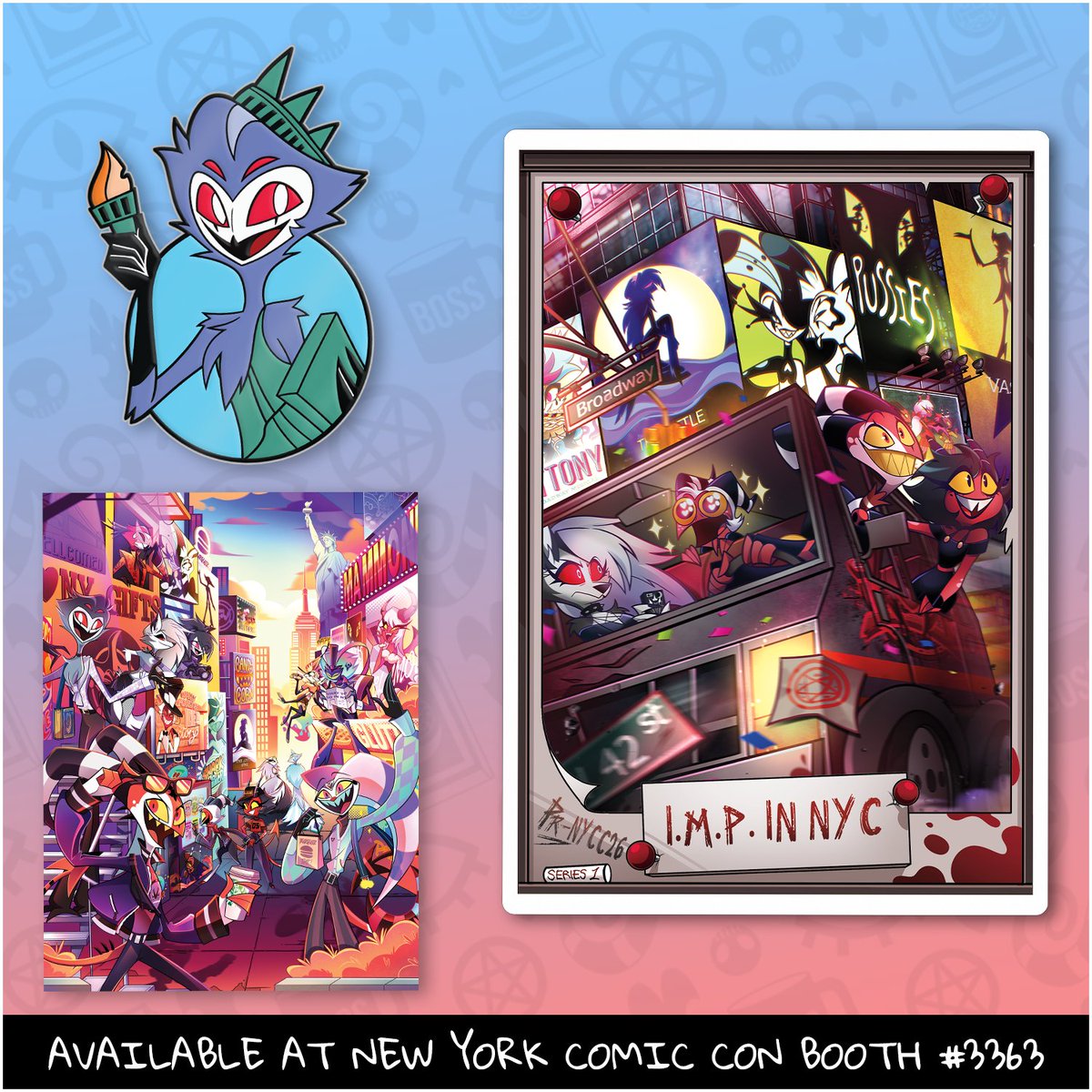 SharkRobotStore's tweet photo. NYCC attendees can find us at booth #3363 to purchase an exclusive Helluva Boss trading card, pin, and poster! https://t.co/xepi8yhMxC