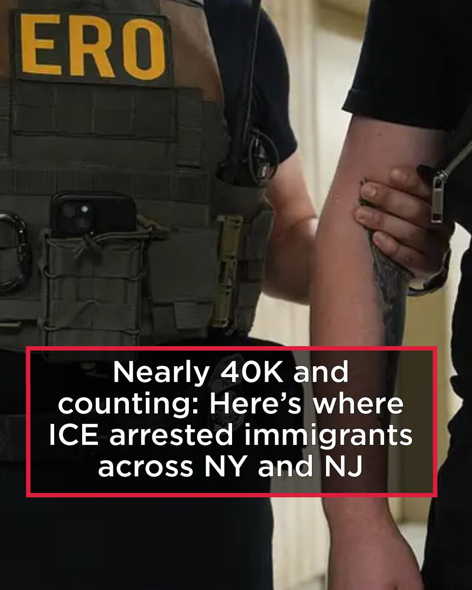 WNYC's tweet photo. U.S. Immigration and Customs Enforcement has conducted more than 19,500 arrests in New York state and nearly 18,000 in New Jersey during President Donald Trump’s second term, according to new government data.
https://t.co/3syuzaIGRG https://t.co/FkDm09dl7F