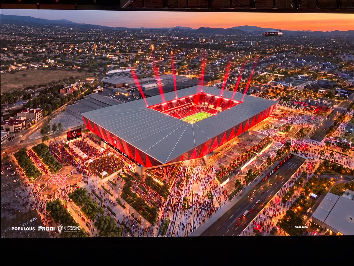 ManuelVils's tweet photo. Así será el nuevo estadio del Atlas 🏟️

Integrado a la vida diaria de la ciudad, no solamente en los días de partido.

Entre las características mencionadas ⤵️

- Capacidad para 40,070 espectadores.
- Será el estadio con menor distancia entre los aficionados y la cancha en México.
- Espacios deportivos en sus alrededores.
- Amplio estacionamiento.
- Posibilidad de albergar múltiples eventos de manera simultánea.
- Gradería norte desmontable para ampliar el aforo en conciertos y otros eventos de entretenimiento.
- Inauguración aproximada en 2030.