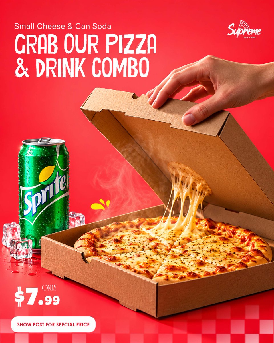 supremepizzava's tweet photo. Small Pizza + Soda for $7.99
Craving something cheesy? Grab a Small Cheese Pizza + Can Soda for just $7.99 at Supreme Pizza & Grill!
Call US: +1 703-492-2929
https://t.co/suwT2k0t0J
#WoodbridgeVA #PizzaDeal #PizzaLovers #CheesePizza #SupremePizza #WoodbridgeEats #PizzaNight https://t.co/w6Tzo4psJQ