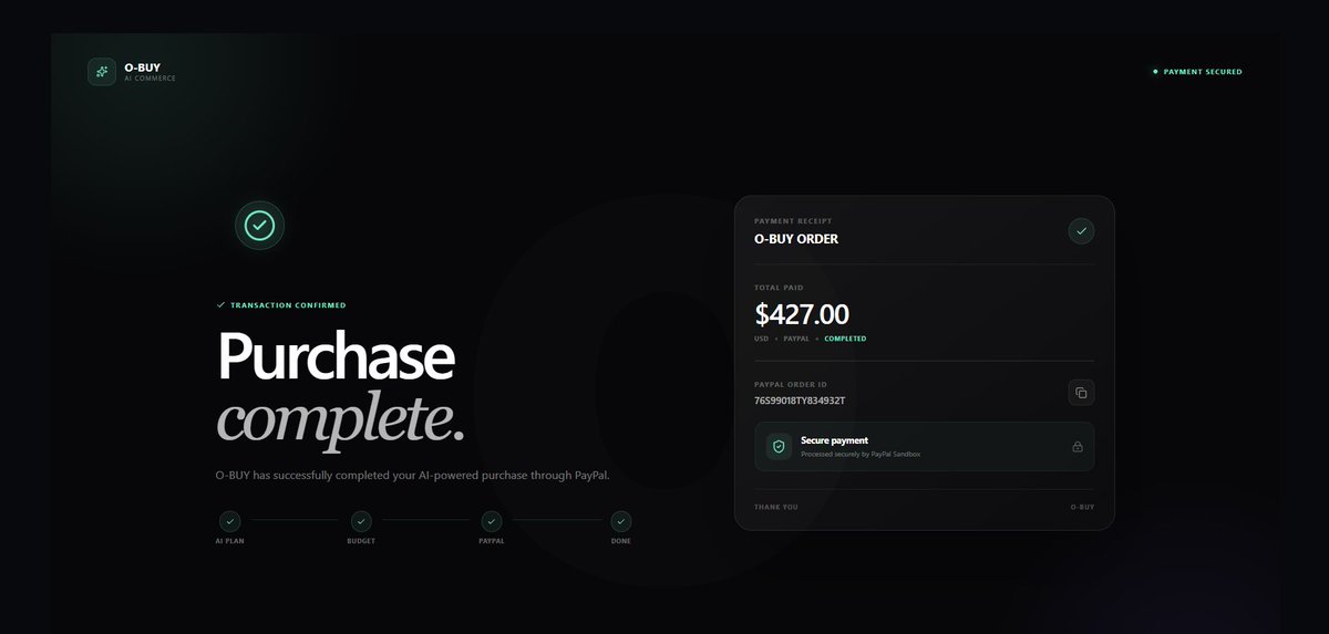 OriterCompany's tweet photo. 🚀 Introducing O-BUY

An AI-powered agentic commerce experience that helps users discover products, make smarter decisions, manage their budget, and move from intent to purchase with PayPal.

AI × Commerce × Payments +Paypal🛒🤖💳

#AgenticCommerce #AI #PayPal https://t.co/S5AHTsrkjb