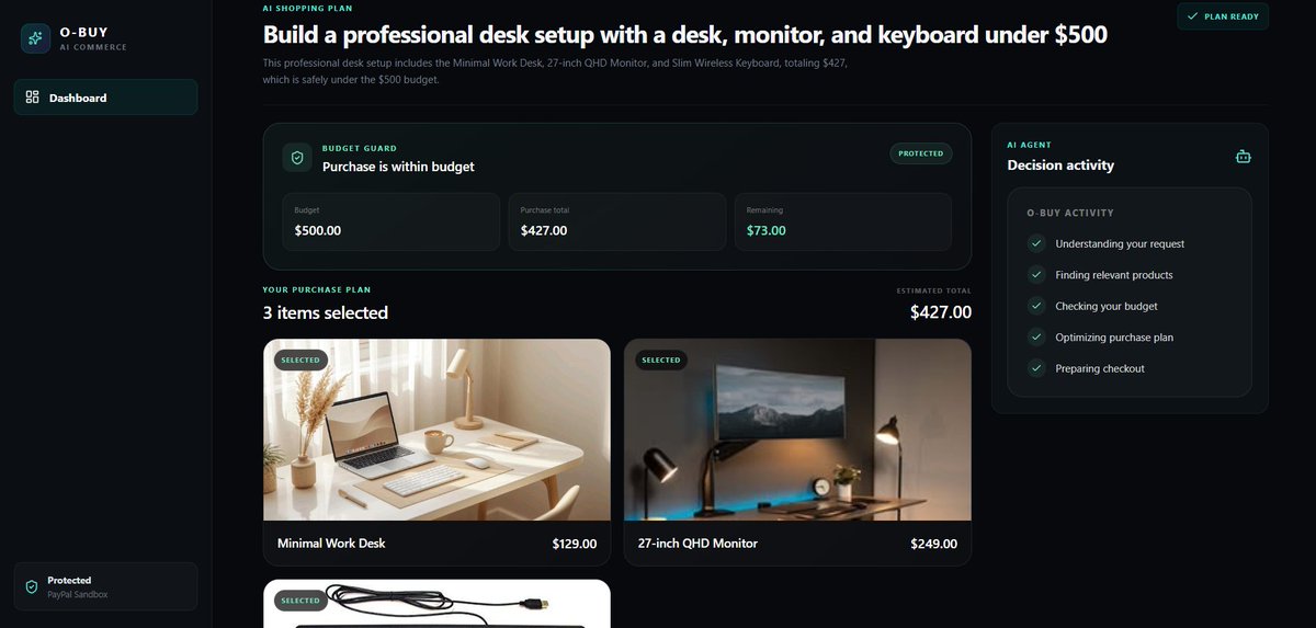OriterCompany's tweet photo. 🚀 Introducing O-BUY

An AI-powered agentic commerce experience that helps users discover products, make smarter decisions, manage their budget, and move from intent to purchase with PayPal.

AI × Commerce × Payments +Paypal🛒🤖💳

#AgenticCommerce #AI #PayPal https://t.co/S5AHTsrkjb