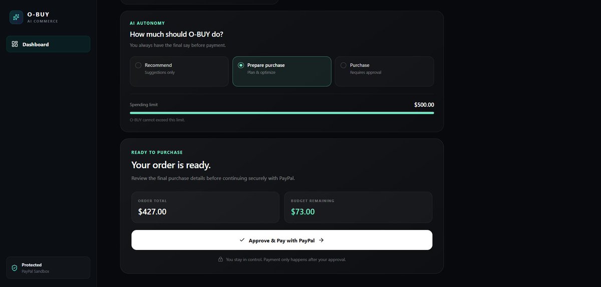 OriterCompany's tweet photo. 🚀 Introducing O-BUY

An AI-powered agentic commerce experience that helps users discover products, make smarter decisions, manage their budget, and move from intent to purchase with PayPal.

AI × Commerce × Payments +Paypal🛒🤖💳

#AgenticCommerce #AI #PayPal https://t.co/S5AHTsrkjb