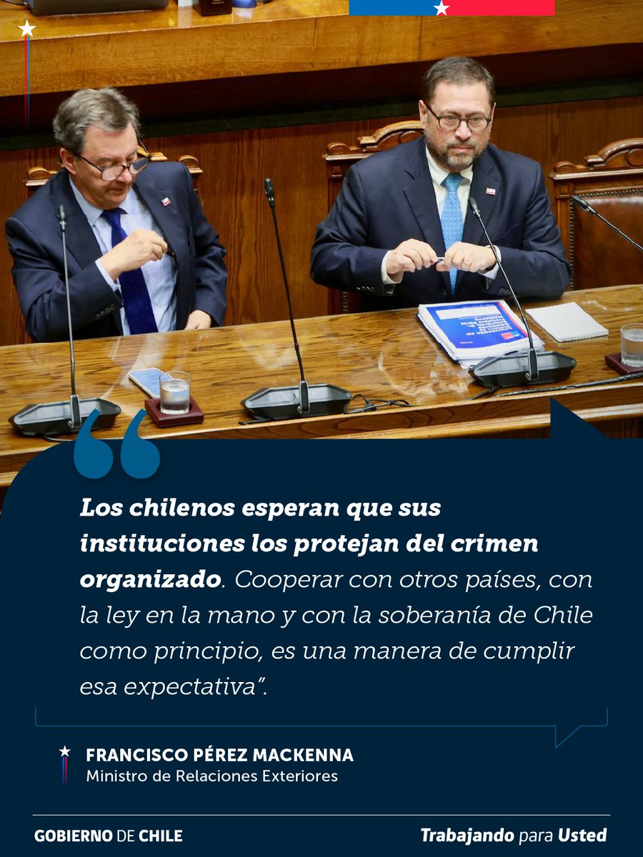 Minrel_Chile's tweet photo. El canciller Francisco Pérez Mackenna destacó ante el Senado que la cooperación del Escudo de las Américas busca proteger a los chilenos del crimen organizado, con respeto a la ley y a la soberanía nacional. 🇨🇱 https://t.co/z1ZM6HEBlx