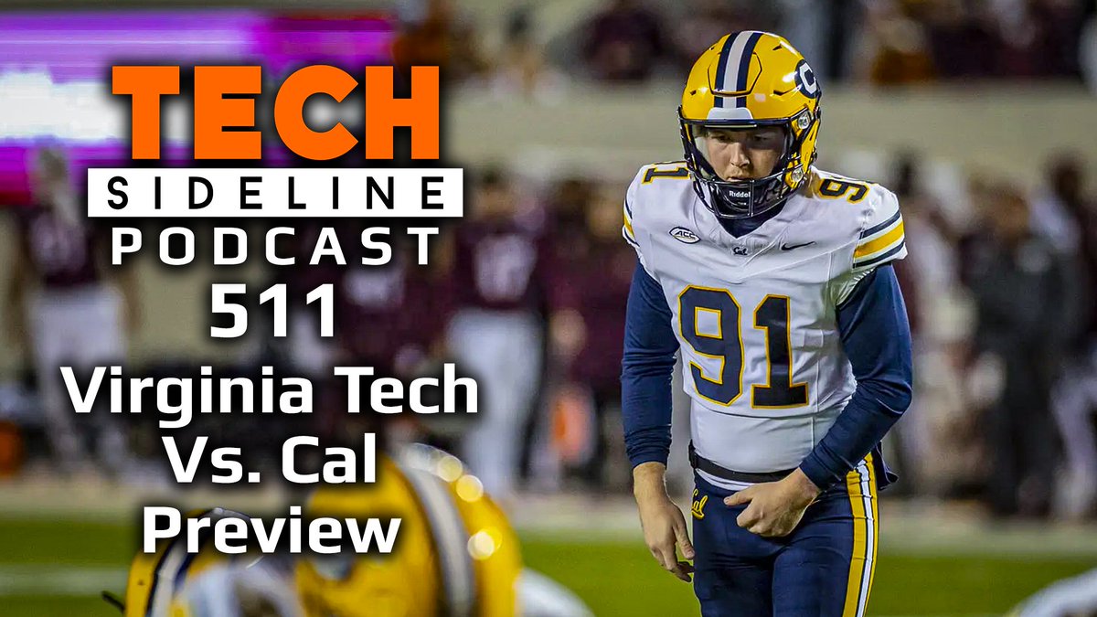 TechSideline's tweet photo. TSL Podcast 511: Virginia Tech At Cal Preview

The #Hokies head to the West Coast this week to face the Golden Bears. We preview the matchup on this episode. (56 minutes)
https://t.co/2msC3zCBIK https://t.co/c1SPOcig3O