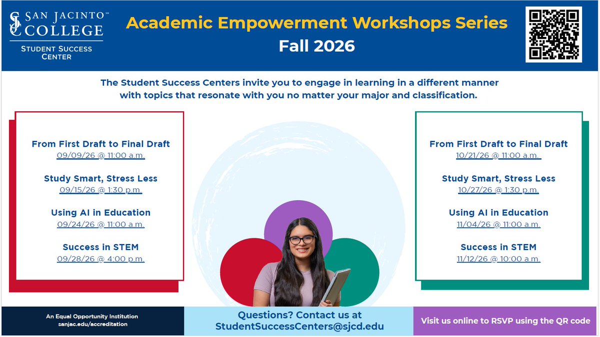 SanJac_SSC's tweet photo. SSC Student Workshops! RSVP at https://t.co/QY5IYggNXE ! https://t.co/OYUsqr4jrA