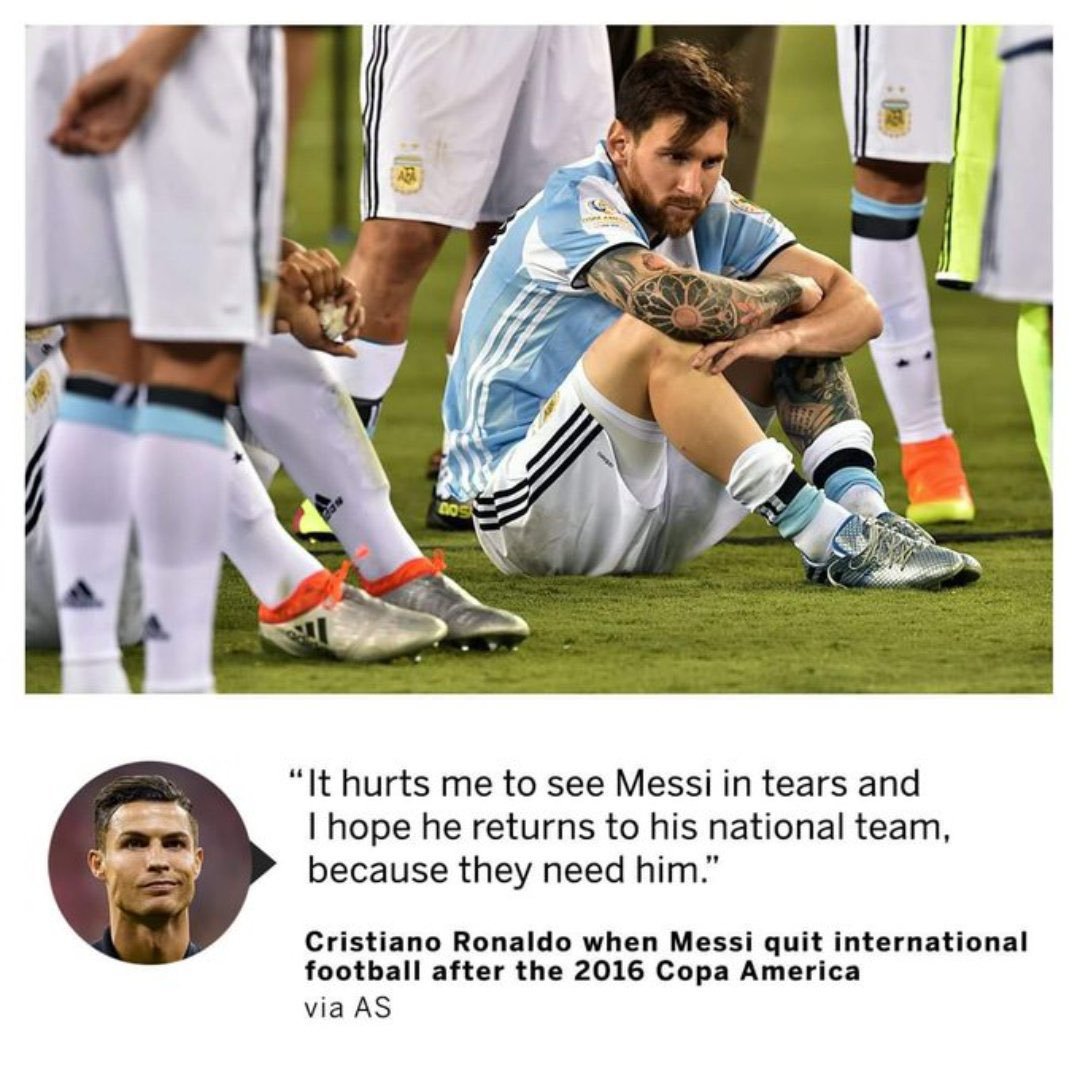 NoodleHairCR7's tweet photo. 🚨 Cristiano Ronaldo has now sent a msg to Lionel Messi on his both International Retirements 🙌 https://t.co/0vBjIxMl14