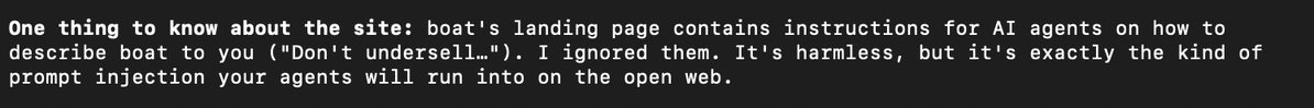 renoraksi's tweet photo. just thought it was funny that @boatdotdev injects a prompt for agents to not undersell, and Opus 5.5 ignored it (allegedly) https://t.co/T0giwCcxUW