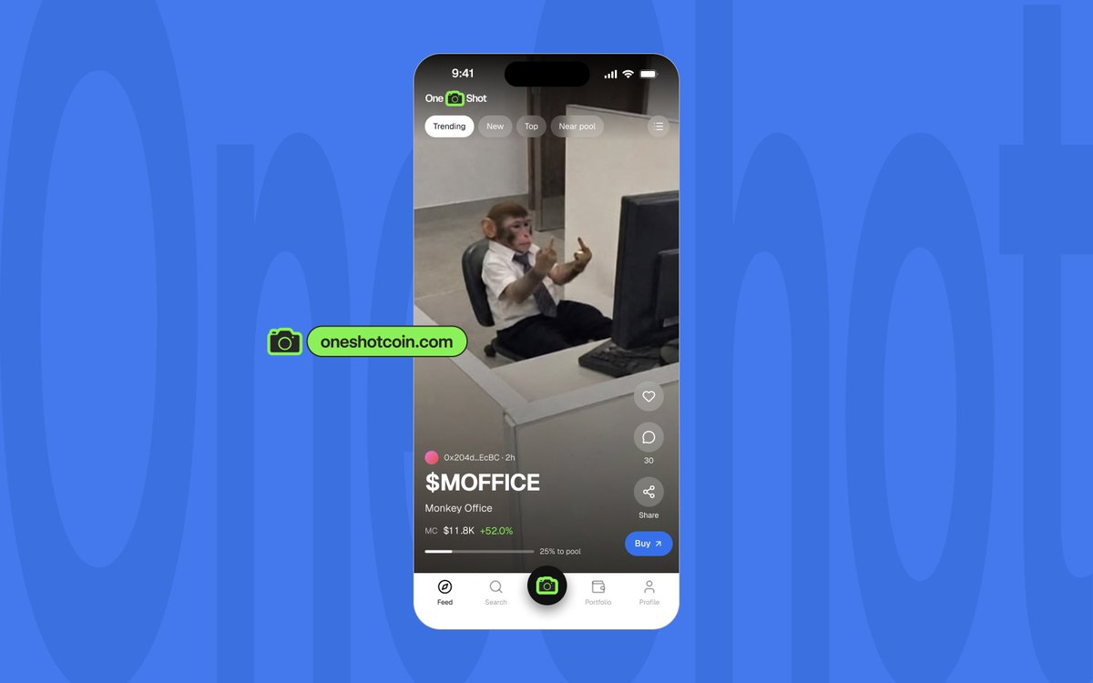 UseOneShot's tweet photo. The feed is a live stream of real life.

Trending, New, Top and Near pool. Scroll photos or switch to the list, and catch coins the second they launch.

Memecoins are volatile. Only spend what you can afford to lose. https://t.co/df8XUhEtbq