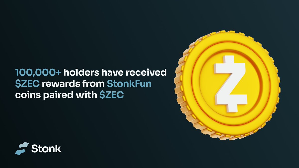 LaunchOnSF's tweet photo. StonkFun’s ZEC paired coins have now rewarded over 100,000 unique holders with $ZEC.

Zolana szn, powered by StonkFun. https://t.co/5SKNGFvehv