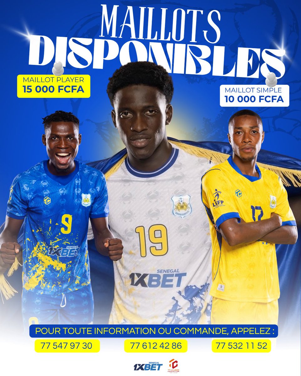 fc_guediawaye's tweet photo. Achetez votre maillot dès maintenant !!! 🟡🔵🛍️✌🏼

#guediawayefc #allezlescrabes https://t.co/uz5Zudb76q