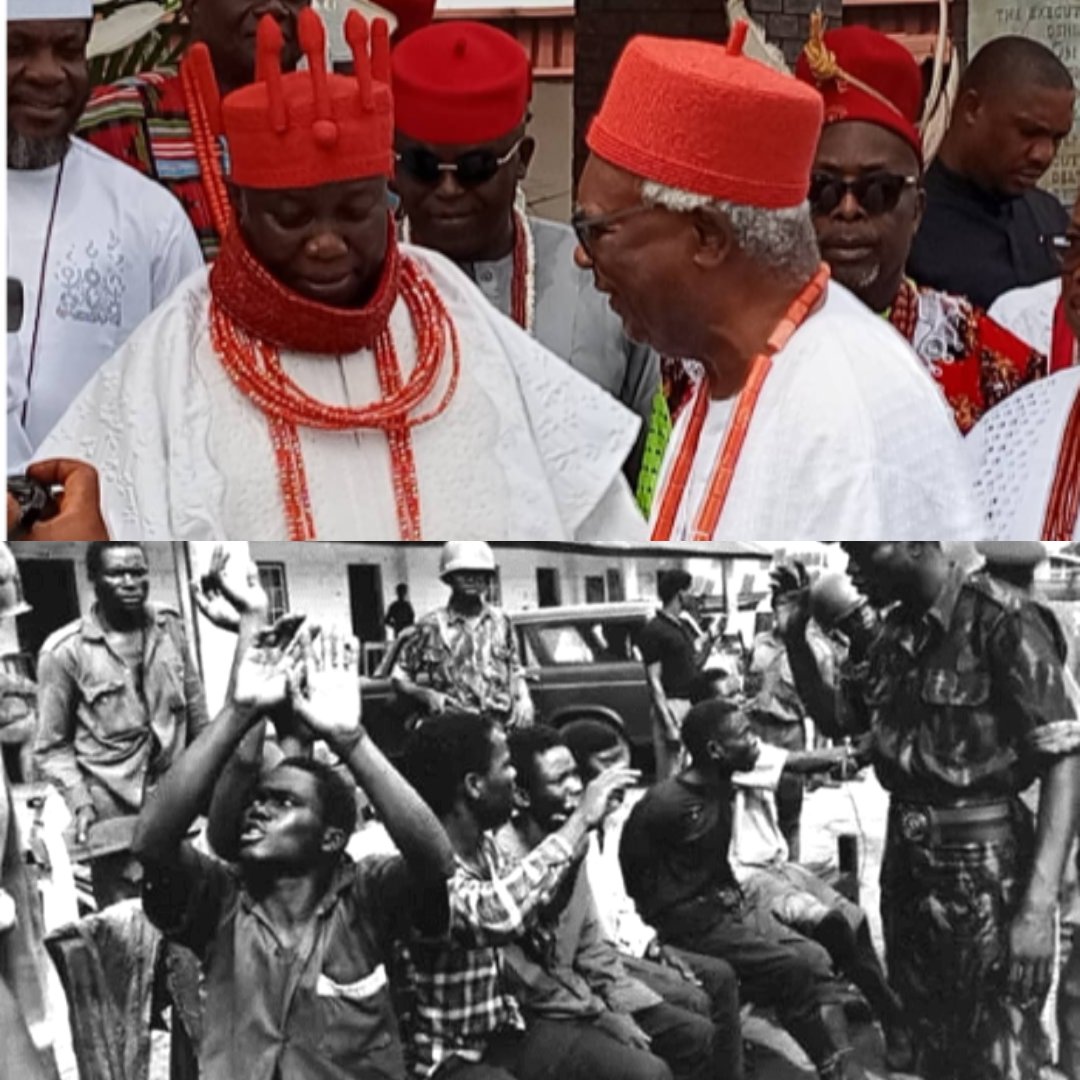 NigeriaStories's tweet photo. 59 years after the Asaba Massacre, former President Olusegun Obasanjo has appealed for forgiveness and reconciliation, but the Asagba of Asaba, HRM Obi Epiphany Azinge, SAN, has insisted that there can be no closure for his people until a sitting President publicly apologises for the 1967 killings.