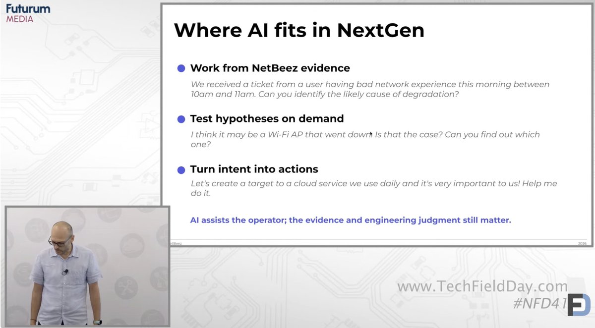 NetBeez's tweet photo. And finally, here's our CTO and Co-Founder, Panickos to talk about how NetBeez AI can help teams to analyze their network data.
#NFD41 https://t.co/K70yhMeHyw https://t.co/ZvlrMjHVxu