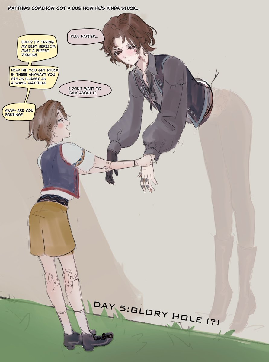 bulonmatthias's tweet photo. Kinktober Day 5: Glory Hole
Not your traditional gloryhole though, i just want to draw Matthias get stuck in a wall, but i ended up don't really like it, so i left it like this https://t.co/ONLZca3NQt