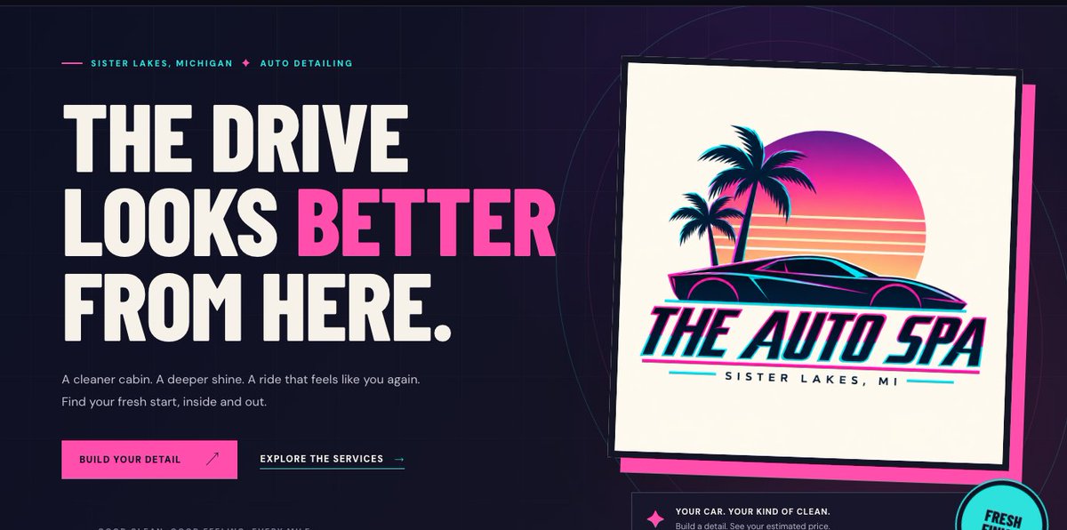 CodelessConsult's tweet photo. @jamesdevonport I use https://t.co/AGQmJKNjZo with codex for sprucing up designs. 

that said, i did tell astra to make my buddy's car detail shop website more "GTA themed"... check it out https://t.co/tqGD1EW7WE