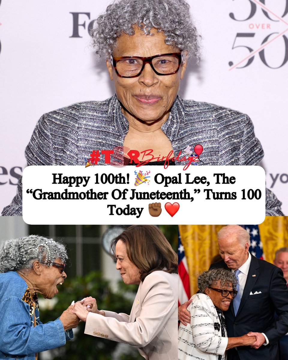 TheShadeRoom's tweet photo. Roomies, help us wish Opal Lee a happy 100th birthday! 🎉🥳  Known as the “Grandmother of Juneteenth,” Ms. Opal spent years advocating for Juneteenth to become a national holiday. ❤️

(📸: Getty) ✍🏾: #TSRStaffLG https://t.co/0nBES2RdEY